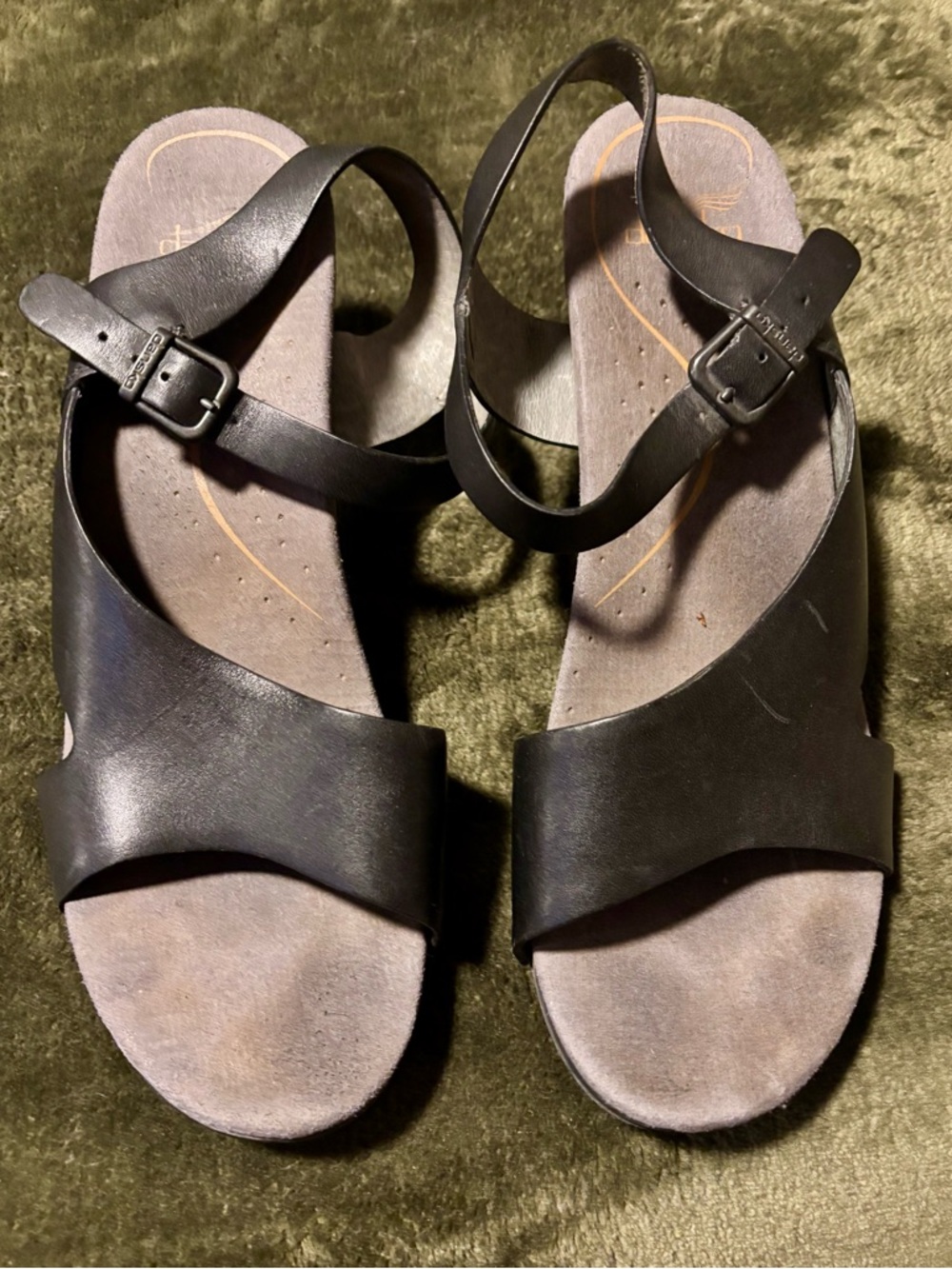 Dansko Tasha Black Leather Open-Toe Strappy Clogs Sandals